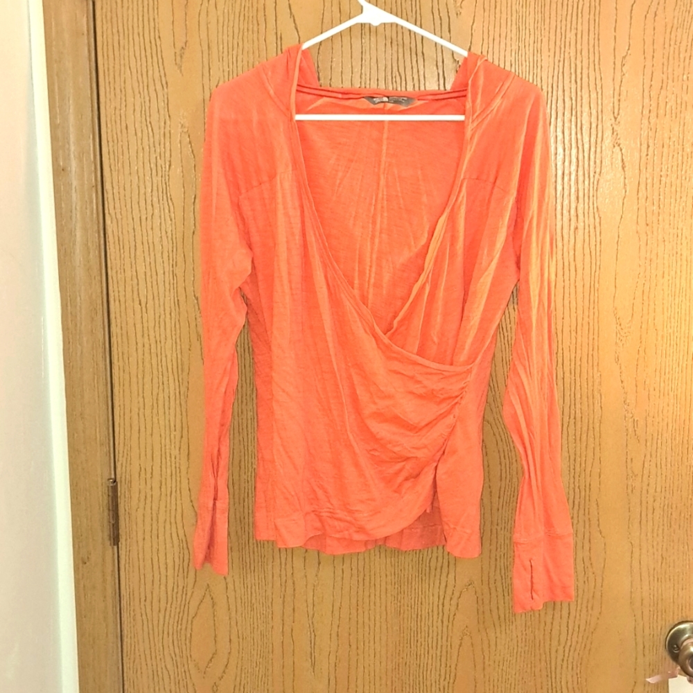 North Face orange hooded T sz L EUC